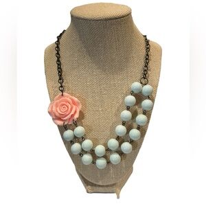 Vintage Asymmetrical Antique Gold Flower and Beaded Necklace